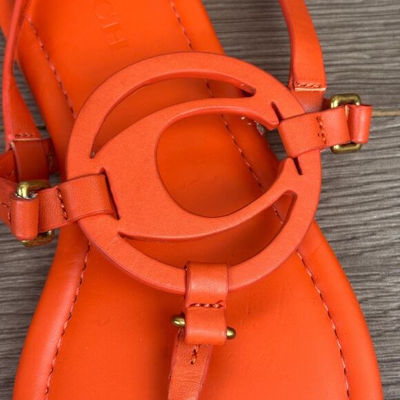 Coach Jeri Thong Sandals Women's Size 8 Orange Leather Logo Flats G4910 - Picture 11 of 16
